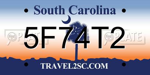 5F74T2 South Carolina License Plate