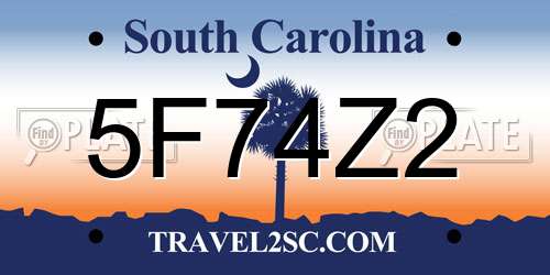 5F74Z2 South Carolina License Plate