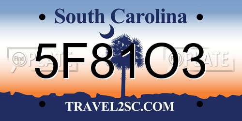 5F81O3 South Carolina License Plate