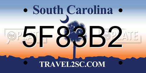 5F83B2 South Carolina License Plate