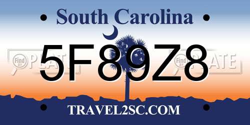 5F89Z8 South Carolina License Plate
