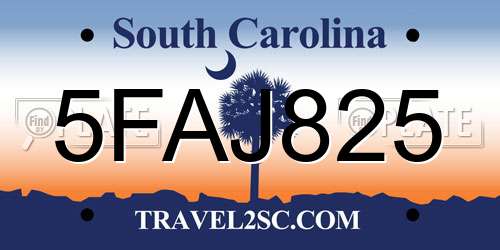 5FAJ825 South Carolina License Plate