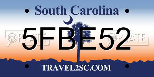 5FBE52 South Carolina License Plate