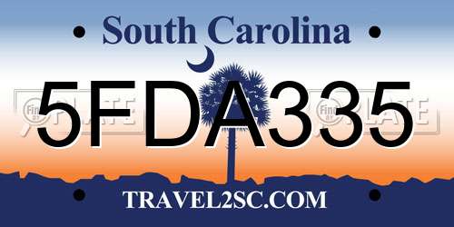 5FDA335 South Carolina License Plate