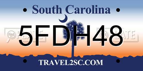 5FDH48 South Carolina License Plate