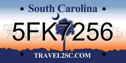5FK7256 South Carolina License Plate