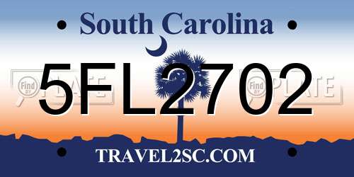 5FL2702 South Carolina License Plate
