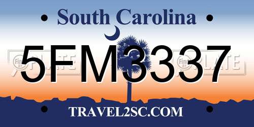 5FM3337 South Carolina License Plate