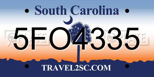 5FO4335 South Carolina License Plate