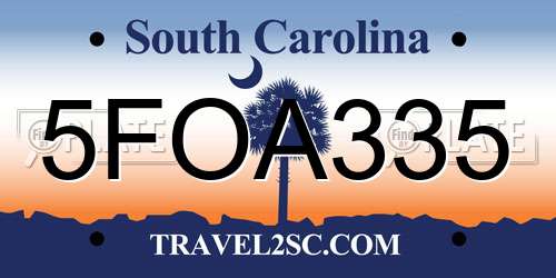 5FOA335 South Carolina License Plate