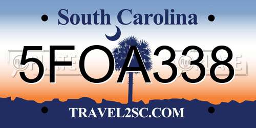 5FOA338 South Carolina License Plate