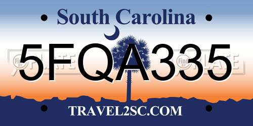 5FQA335 South Carolina License Plate