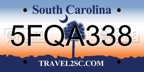 5FQA338 South Carolina License Plate