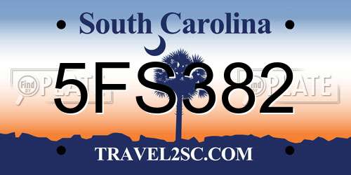5FS382 South Carolina License Plate