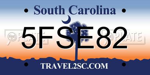 5FSE82 South Carolina License Plate