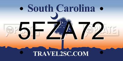 5FZA72 South Carolina License Plate