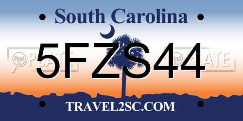 5FZS44 South Carolina License Plate