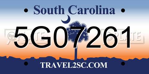 5G07261 South Carolina License Plate