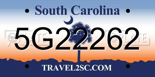 5G22262 South Carolina License Plate