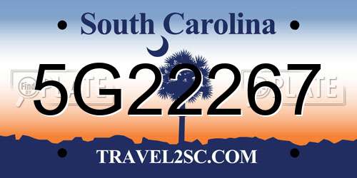 5G22267 South Carolina License Plate