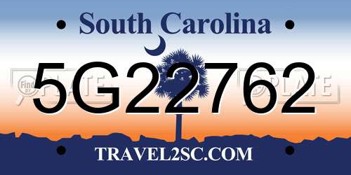 5G22762 South Carolina License Plate