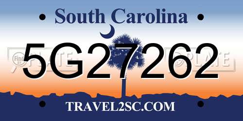 5G27262 South Carolina License Plate