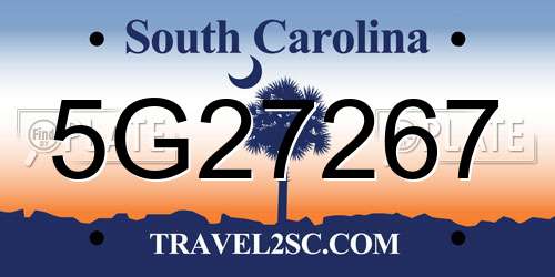 5G27267 South Carolina License Plate