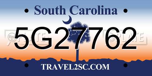 5G27762 South Carolina License Plate