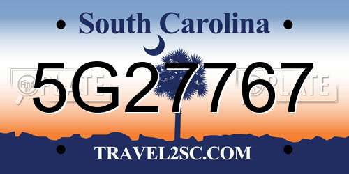 5G27767 South Carolina License Plate