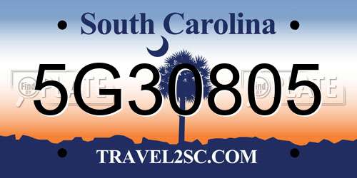 5G30805 South Carolina License Plate