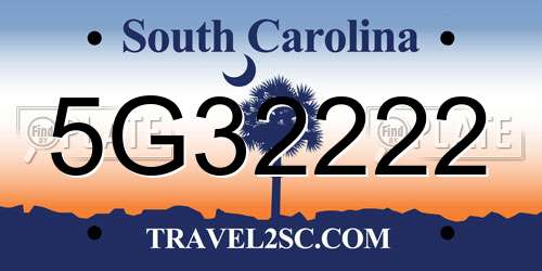 5G32222 South Carolina License Plate