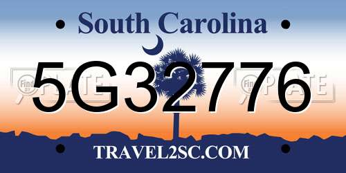 5G32776 South Carolina License Plate