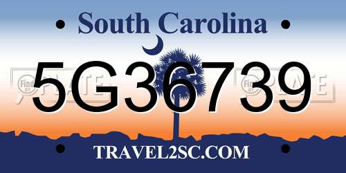 5G36739 South Carolina License Plate