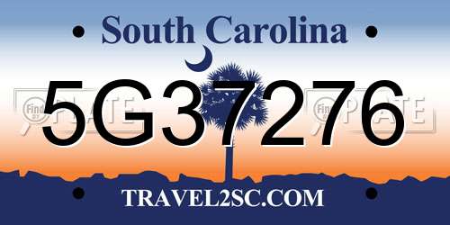 5G37276 South Carolina License Plate