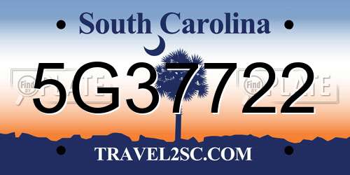 5G37722 South Carolina License Plate