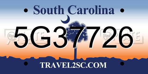 5G37726 South Carolina License Plate