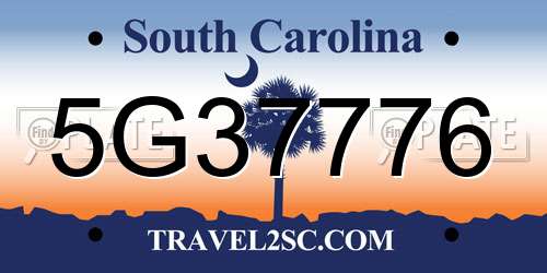 5G37776 South Carolina License Plate