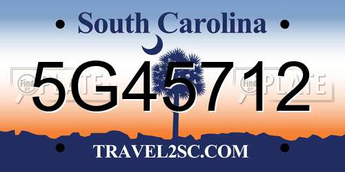 5G45712 South Carolina License Plate