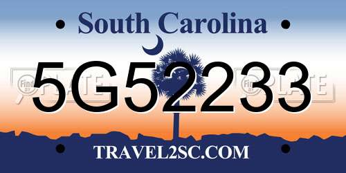 5G52233 South Carolina License Plate