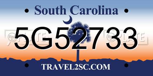 5G52733 South Carolina License Plate