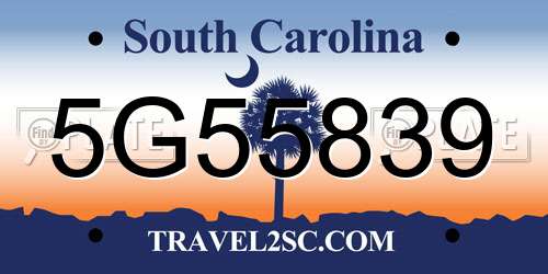 5G55839 South Carolina License Plate