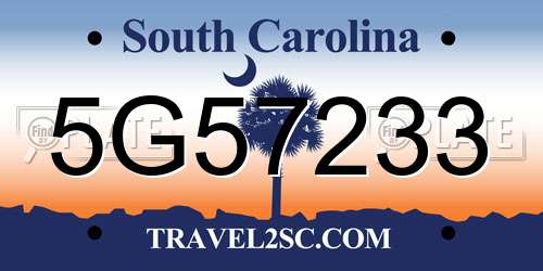 5G57233 South Carolina License Plate