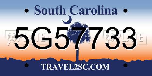 5G57733 South Carolina License Plate