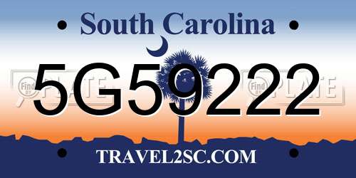 5G59222 South Carolina License Plate