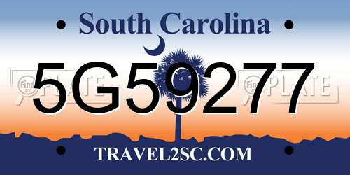 5G59277 South Carolina License Plate