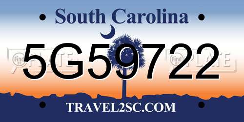5G59722 South Carolina License Plate