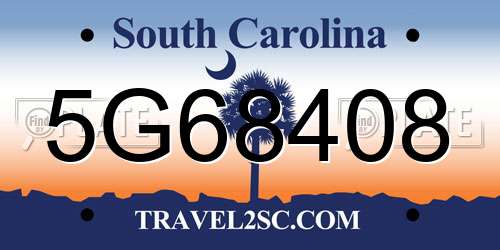 5G68408 South Carolina License Plate