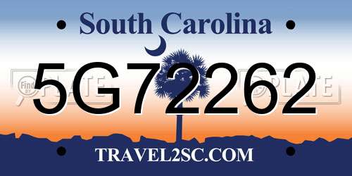 5G72262 South Carolina License Plate