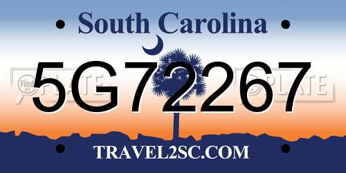 5G72267 South Carolina License Plate