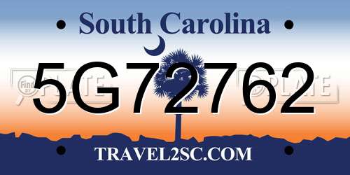 5G72762 South Carolina License Plate